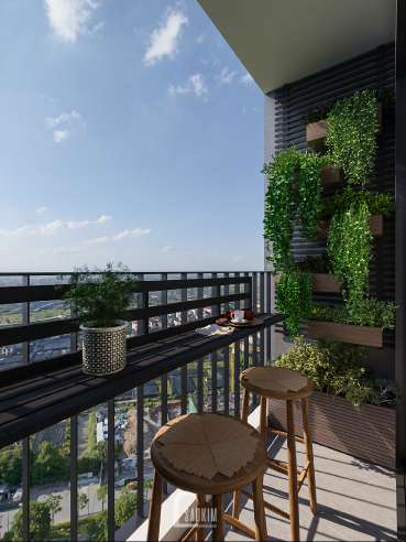Khu vực loggia phong cách Mid-century  tại chung cư Khai Sơn City